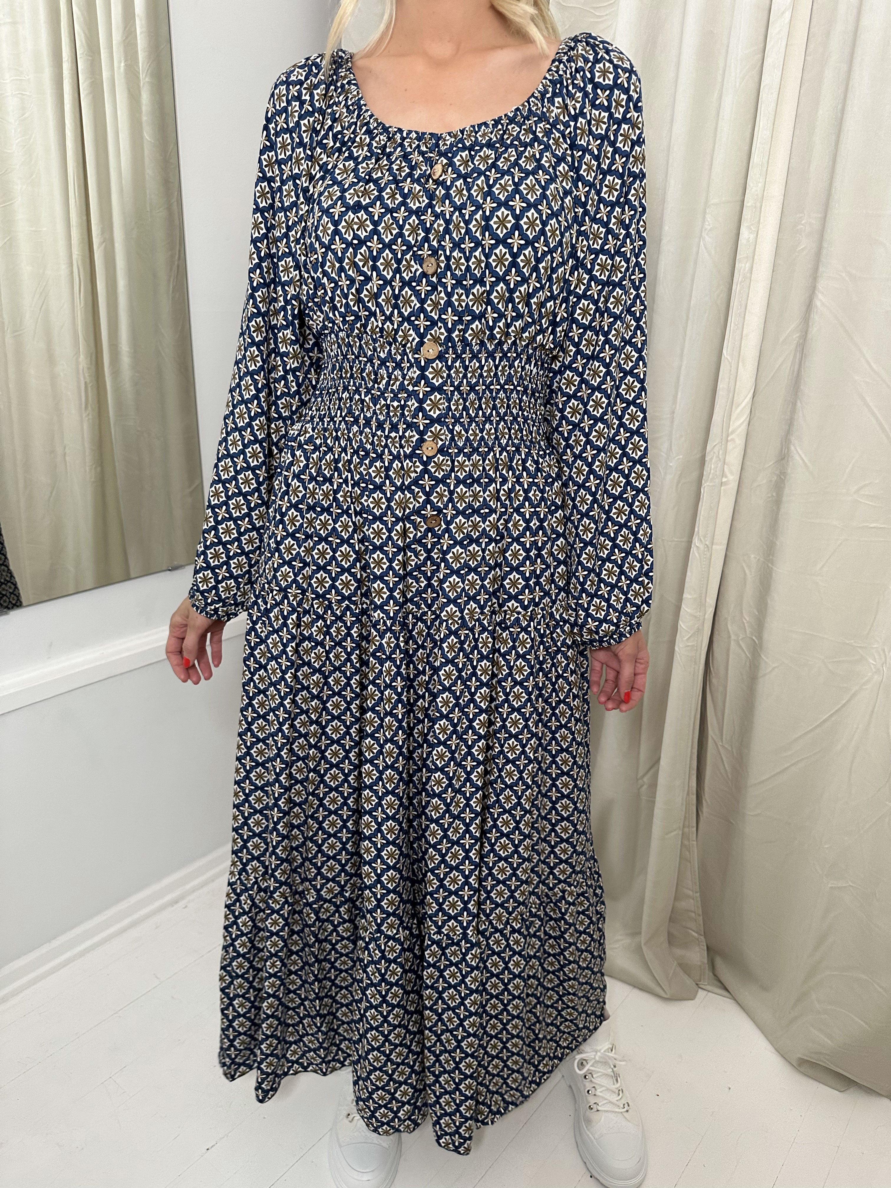 Noemi - Lang kjole med bred elastik i taljen